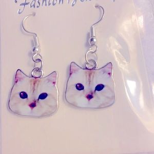 White Cat face earring